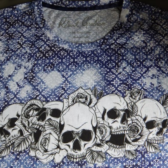 Robert Graham MYLO Skulls Graphic Navy Cotton T Shirt Size M; L - Picture 3 of 6